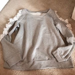 Grey sweater with lace arms